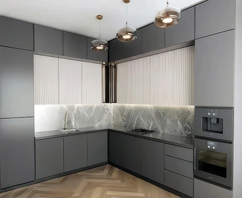 Серая кухня с рельефными фасадами Кильда